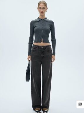 Mango Wide Leg Jeans in Charcoal Black